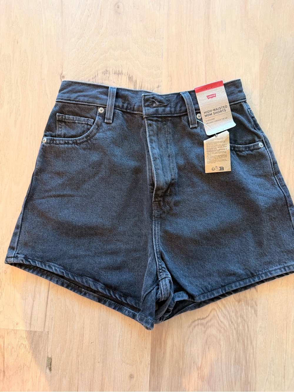 Levi's Washed Black High-Waisted Mom Shorts